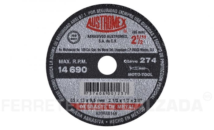 HC69960 - Rueda Abrasiva Austromex 274 2-1/2X1/2X3/8 P/Mototool - AUSTROMEX