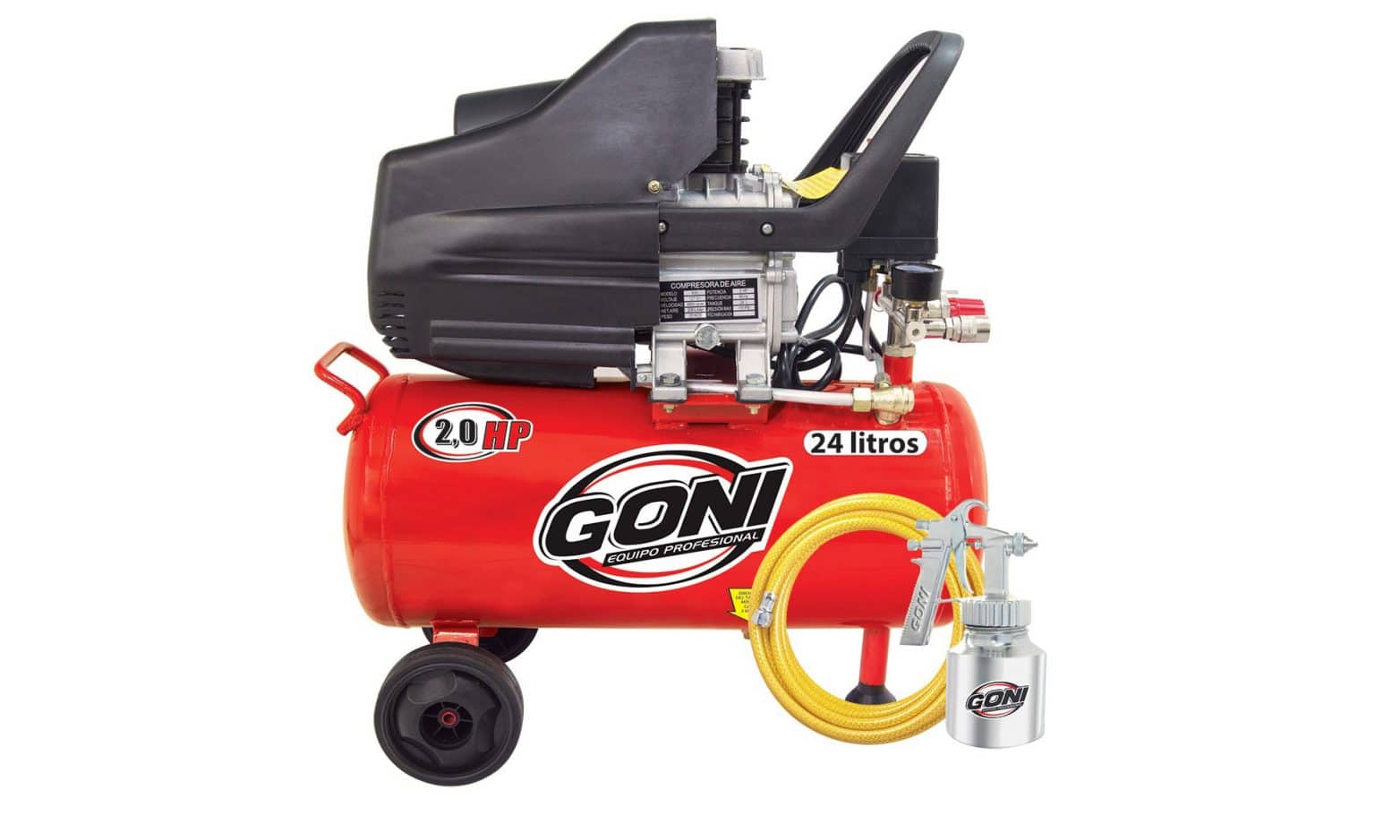 Paquete Compresor 2HP 20 Litros Con Manguera Y Pistola Goni 930KIT