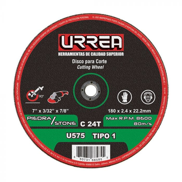 HC72190 - Disco Abrasivo Tipo 1 Para Piedra 7X3/32 Extra Pesado Urrea U575 - URREA