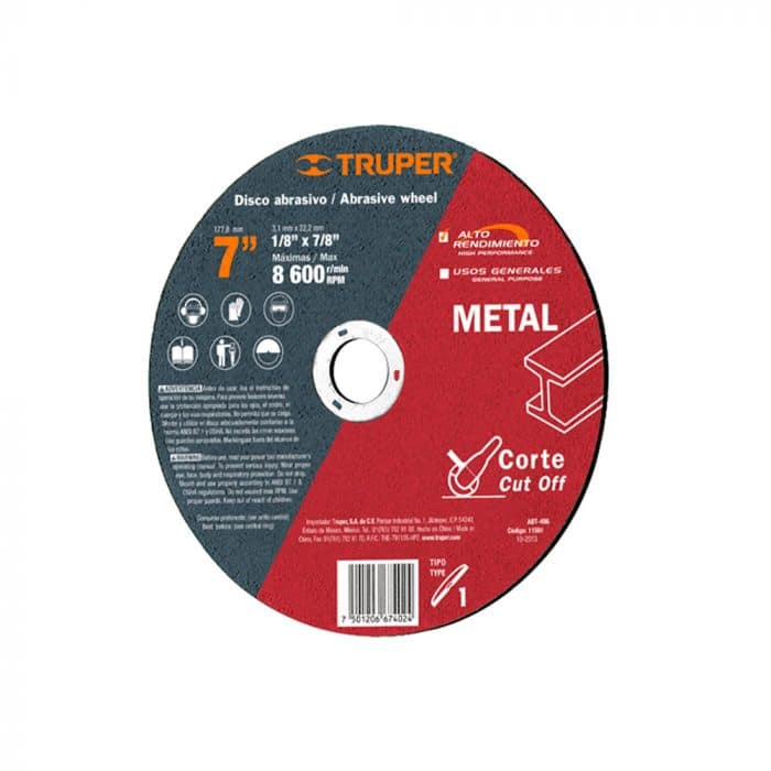 H051563 - Disco Corte De Metal De 7 Truper 11561 Alto Rendimiento - TRUPER