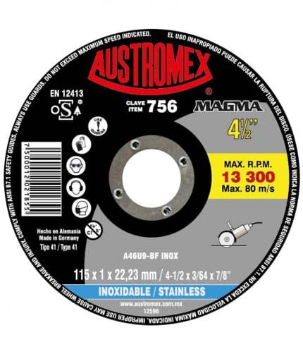 AUS756 - Disco De Corte Austromex 756 Acero Inoxidable De 4-1/2 X 3/64 X 7/8 - AUSTROMEX