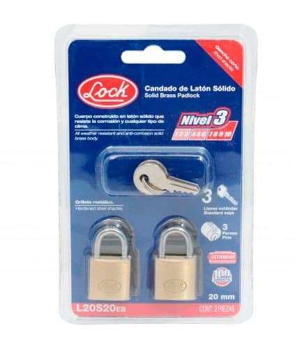 HC56883 - Candado De Laton Gancho Corto Estandar 20MM Lock L20S20EB Juego De 2Pz - LOCK