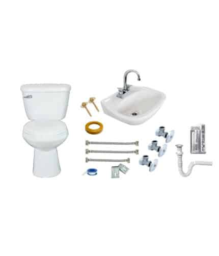 HC160121 - Paquete WC Blanco Taza - Tanque - lavabo Cerámico - Herrajes Ceramosa Redondo - CERAMOSA