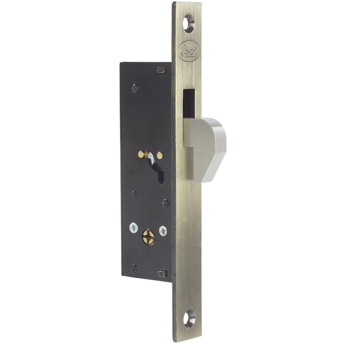 HC07162 - Cerrojo Para Embutir De Gancho Latón Antiguo Llave Tetra En Caja Lock L2101 - LOCK