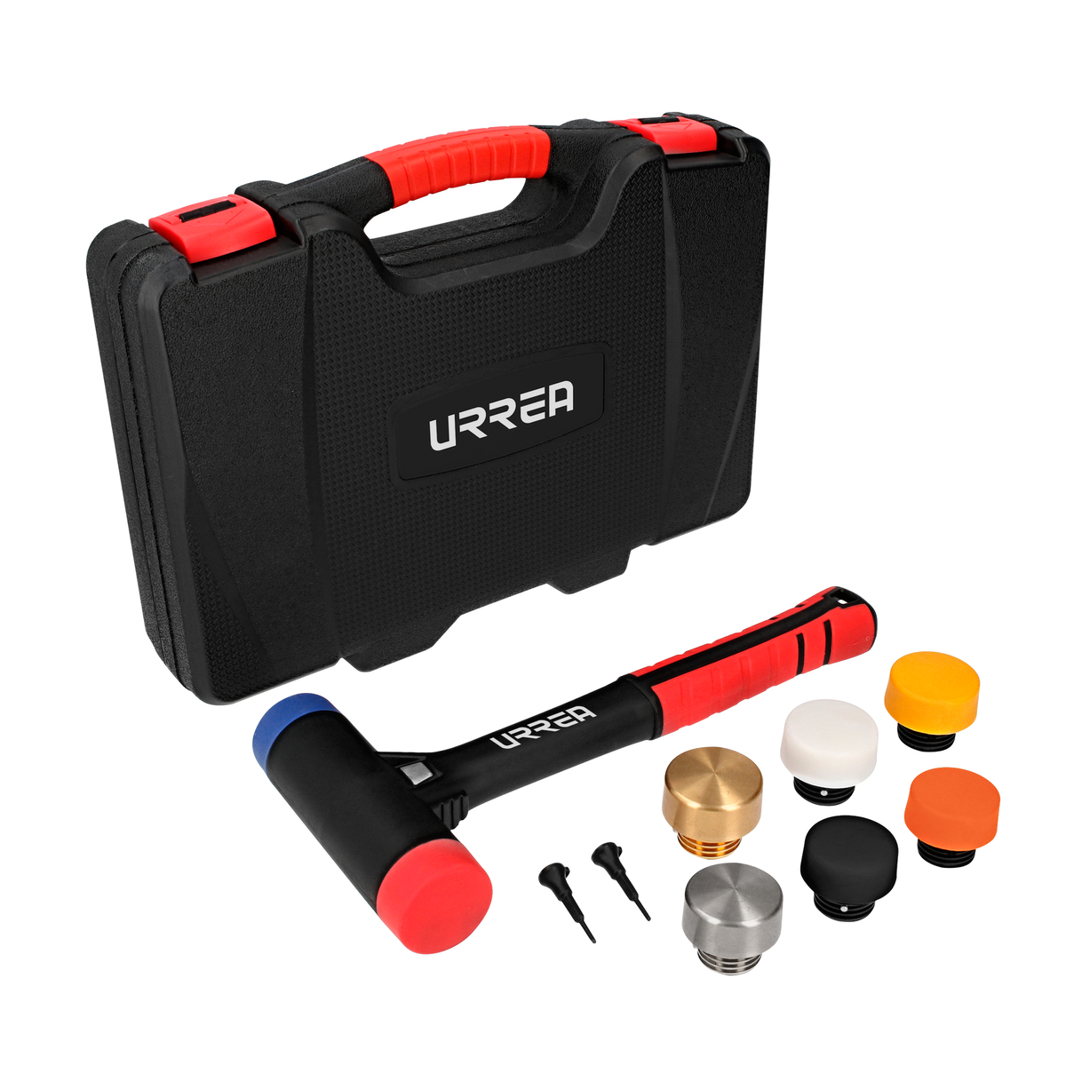 HC167373 - Juego De Mazo De Golpe Seco Con Mango Rubber Grip Tapas Intercambiables 16 Oz 9 Piezas Urrea JMTI - URREA HC167373 - Juego De Mazo De Golpe Seco Con Mango Rubber Grip Tapas Intercambiables 16 Oz 9 Piezas Urrea JMTI - URREA