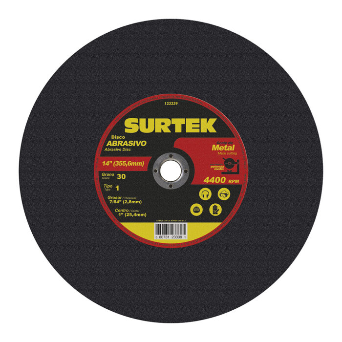 H017186 - Disco Abrasivo Tipo 1 Para Metal 14 X 7/64 Para Máquina Estacionaria Surtek 123339 - SURTEK