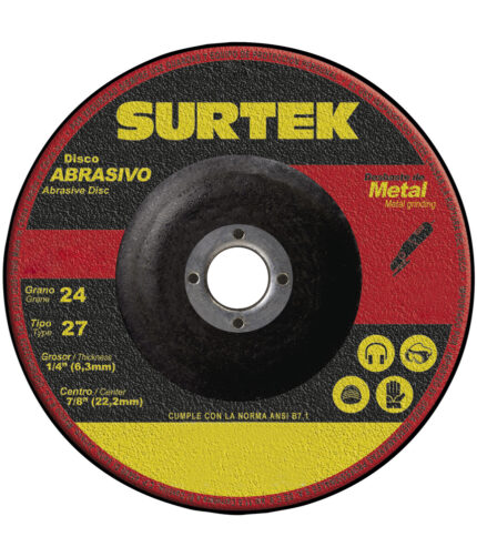 H017201 - Disco Abrasivo Tipo 27 Para Metal 9 X 1/4 Surtek 123322 - SURTEK