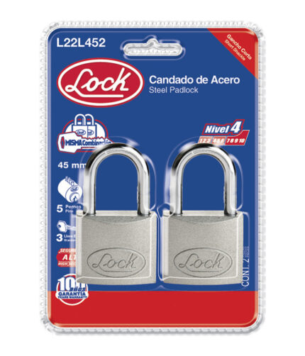 HC74870 - Juego De Candados De Acero Largos 45 Mm Llave Estándar 2 Piezas Lock L22L452 - LOCK