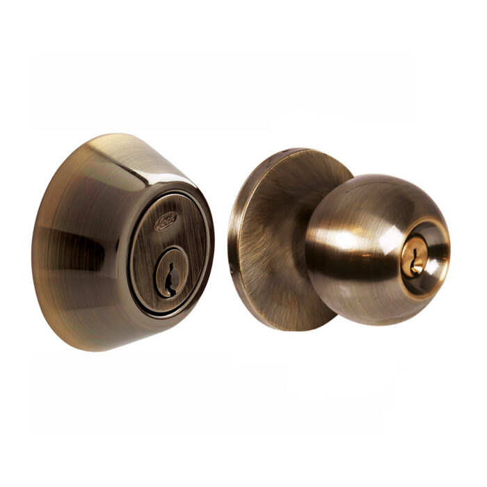 H010582 - Combo Pomo Bola Y Cerrojo Doble Tubular Latón Antiguo  Lock 12CB - LOCK