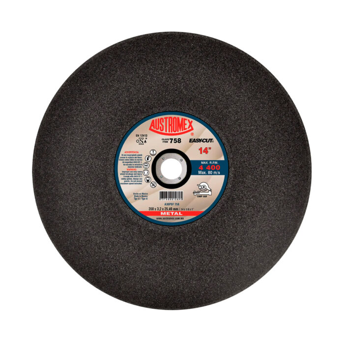 HC08801 - Disco Abrasivo Para Corte De Materiales De Metal Sólido Como Barras Circulares, Cuadradas Y Soleras 14X1/8X1 Austromex 758 - AUSTROMEX