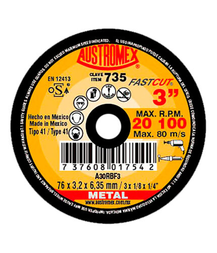 HC26656 - Disco Abrasivo Para Cortar O Ranurar Metal 3X1/8X1/4 Austomex 735 - AUSTROMEX