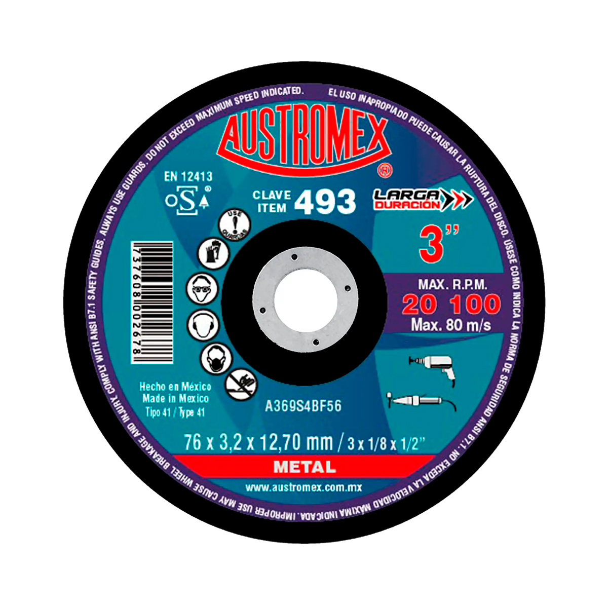 HC63968 - Disco Abrasivo Para Corte De Metal 3X1/8X1/2 Austromex 493 - AUSTROMEX HC63968 - Disco Abrasivo Para Corte De Metal 3X1/8X1/2 Austromex 493 - AUSTROMEX