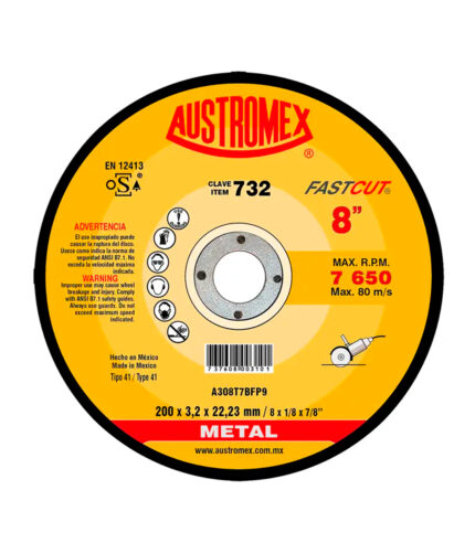 HC66775 - Disco Abrasivo Para Corte De Acero Y Fundición 8X1/8X7/8 Austromex 732 - AUSTROMEX