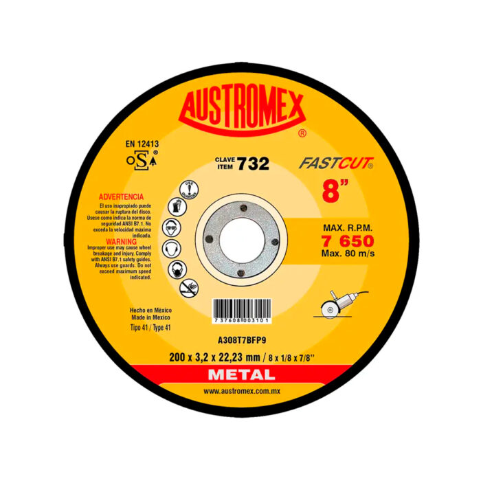 HC66775 - Disco Abrasivo Para Corte De Acero Y Fundición 8X1/8X7/8 Austromex 732 - AUSTROMEX