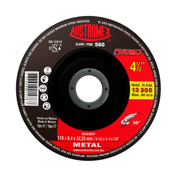 HC68082 - Disco Abrasivo Para Desbaste De Metal  4-1/2X1/4X7/8 Austromex 560 - AUSTROMEX