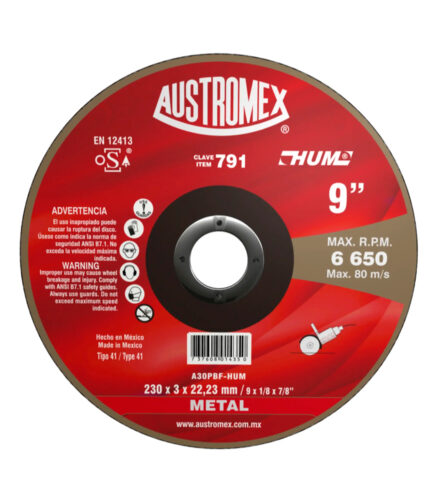 HC77372 - Disco Abrasivo Para Corte De Metal De 230 X 3 X 22.23 Mm Austromex 791 - AUSTROMEX