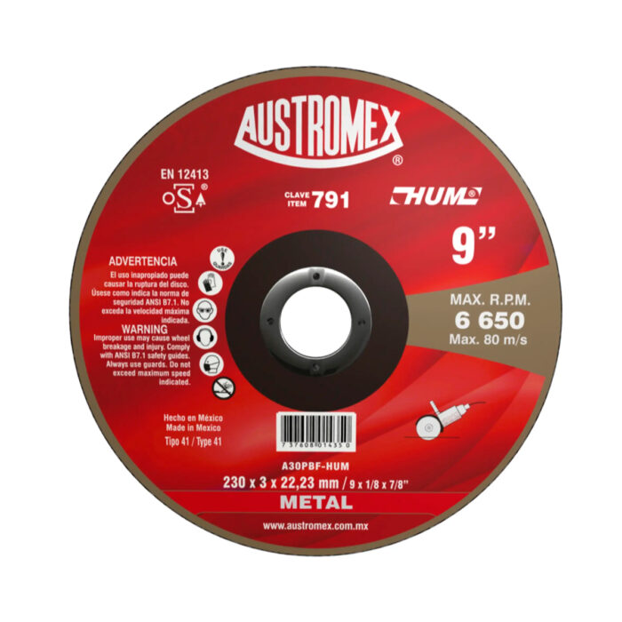 HC77372 - Disco Abrasivo Para Corte De Metal De 230 X 3 X 22.23 Mm Austromex 791 - AUSTROMEX